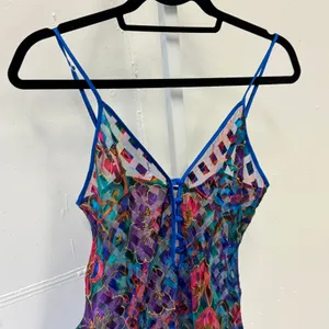 Vintage Victoria's Secret Gold Label‎ Bodysuit Floral Metallic Sheer Blue M 90s thumbnail 3