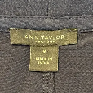 Ann Taylor Mixed Media Pleated Front Dark Blue Top size Medium thumbnail 5