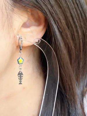 Handmade fish bone & star stainless steel unique funky dangle earrings🌀🐟💙⭐️ thumbnail 6