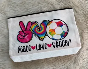 Peace Love Soccer Rainbow Graphic Zip Pouch White thumbnail 1
