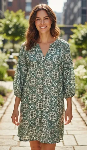 LOFT‎ Outlet Women's XL Green Floral Print 3/4 Sleeve V-Neck Dress thumbnail 1