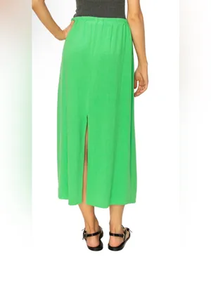 HYFVE Boutique Collection Women's Green Midi Skirt with Back Slit Linen thumbnail 2
