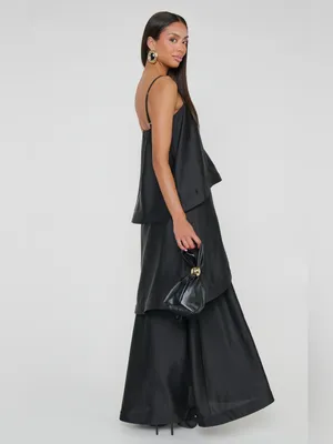 Show Me Your Mumu Ella Maxi Dress size Small S Black Tiered silky satin nwot thumbnail 5