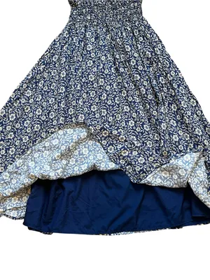 Blue Floral Babydoll Midi Dress Milkmaid Smocked Waist Cottage Boho Summer thumbnail 4