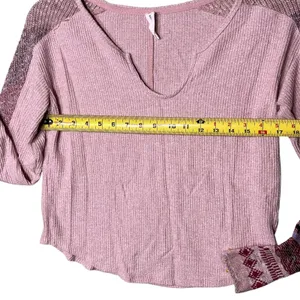 Daily Practice Anthropologie Shirt Womens XS Pink Waffle Knit Thermal Split Neck thumbnail 7