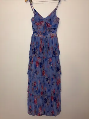 NWOT Pleated Floral Tiered Maxi Dress with Cutouts & 3D Flower Straps thumbnail 11