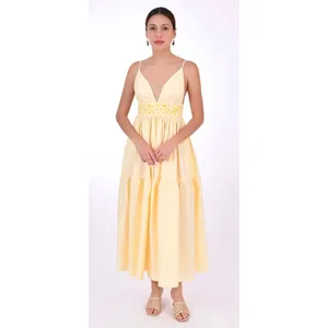 Fanm Mon NWT Ruzgar Light Yellow Embroidered Cotton Maxi Dress‎ XS thumbnail 9