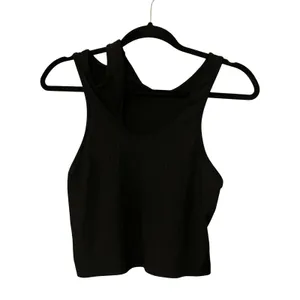 Cider Black Solid Asymmetrical Sleeveless Crop Top Ribbed Tank Top Size Large thumbnail 4
