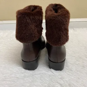 H By Halston Caroline Brown Leather Ankle Boot Faux Fur Size 7 thumbnail 5