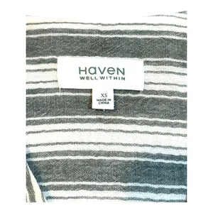 Haven Well Within Midi Dress Womens XS Green Striped V-Neck Cotton Gauze Casual thumbnail 6