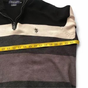 Preppy Minimalist Rugby Striped Country Club Quarter 1/4 Zip Sweater Shirt Top Long Sleeve Minimalist Knit Black White Men XL - measurement in pics thumbnail 4