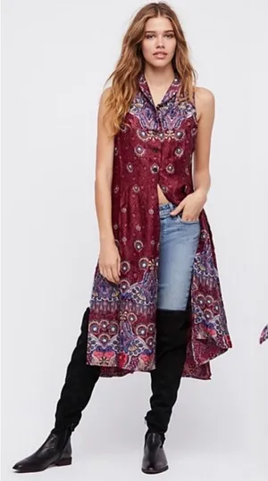 Free people‎ come see about me longline vest duster paisley print sz M thumbnail 1