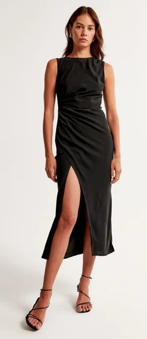 Abercrombie & Fitch Draped High-Neck Shell Midi Dress in Blue Size XS NWT thumbnail 1
