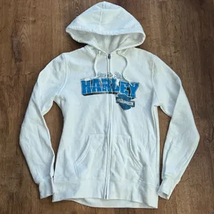 Harley Davidson White Zip Up Hoodie Sweatshirt Women’s Small thumbnail 1