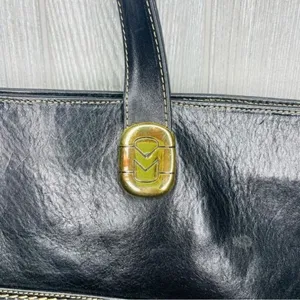 Vintage Marino orlandi large black leather tote bag purse laptop designer gold h thumbnail 3