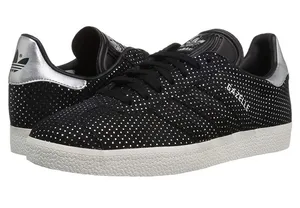 Adidas Gazelle Core Black suede Silver Metallic polka dots shoe sneakers 6.5 38 thumbnail 1