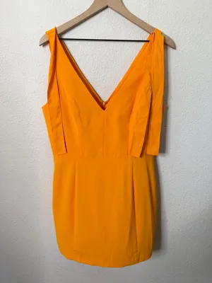 Amanda Uprichard‎ Allora Dress in Koi Yellow Orange Sleeveless Tie Strap Mini L thumbnail 3