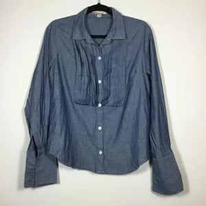 Love 21 Denim 100% Cotton Minimalist Clean Girl Casual Button‎ Down Shirt M thumbnail 1