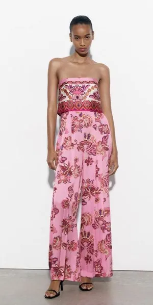 Zara jumpsuit romper wide leg sleeveless boho floral summer vacation casual thumbnail 7