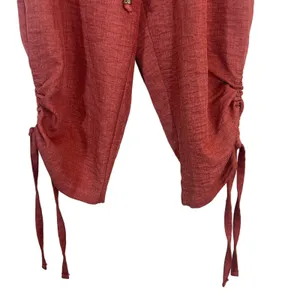 3rd + Malt Ruched Tie Hem Textured Cropped Jogger Pants Rust Red Size L thumbnail 3