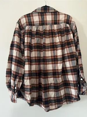Aerie 100% Cotton Oversized Brown Button Up Flannel Shirt Large Rustic Fall thumbnail 6