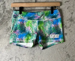 FLEO‎ Tropical Palm Print High Rise Workout Shorts Small Athletic Gym Running thumbnail 1