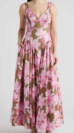 Hutch Jemma Pink Orchid Floral Drop Waist Maxi Dress Size 4 NWT thumbnail 1