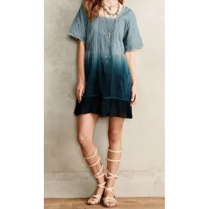 HOLDING HORSES | Anthropologie Ocean Dipped Tunic Dress XS Ombre Embroidered thumbnail 8