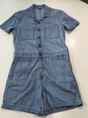 Lucky Brand 100% Cotton Light Blue Denim Short Sleeve Romper Size Medium thumbnail 2