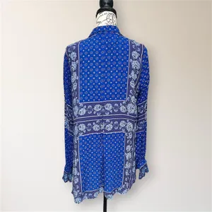 Free People Changing‎ Time True Blue Floral Long Sleeve Tunic Top M Boho Peasant thumbnail 5