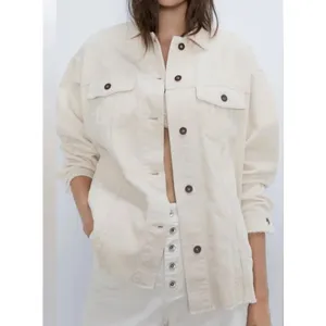 ZARA Corduroy Oversized Shacket Raw Hem Frayed Shirt Jacket Cotton Ivory XS thumbnail 8