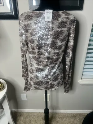 Free People gold rush long sleeve sequins top large NWT thumbnail 6