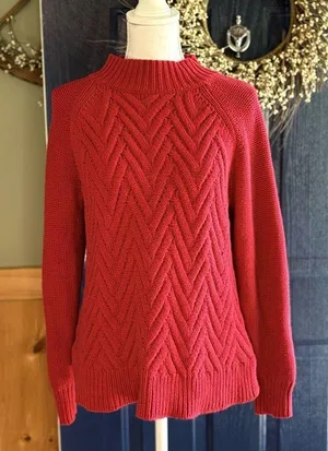 Chaps Red Cowl Neck Cable Knit Sweater Size M thumbnail 1