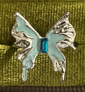 Whimsical Baby Blue Butterfly w/ Silver Accents Open Ring Size 6 NWT thumbnail 1