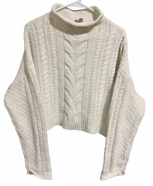 Anthropologie Pilcro Crop‎ Rolled Neck Cable Knit Sweater Ivory Women's Size Sm thumbnail 1