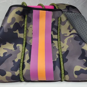 Haute Shore Camo Neoprene Tote Bag Pink Orange Stripe w/ Cosmetic Bag Gym Beach thumbnail 14