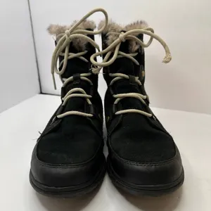 Sorel Explorer Joan Suede Winter Boots Womens Size 10 Black Faux Fur Waterproof thumbnail 2