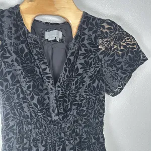 Anthropologie Somerset‎ Mini Dress Womens Small Black Floral Velvet Tiered Vneck thumbnail 2