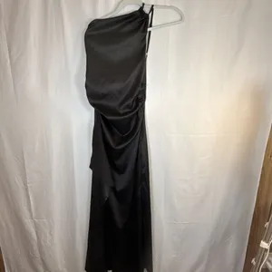 Women’s Unbranded One Shoulder Black Slip Dress Thigh High Slit Size Small thumbnail 2