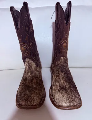 Rock’em Cowhide Cowboy Boots Men’s Size 8 Brown thumbnail 1