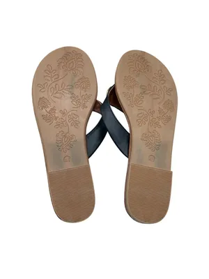 SandalUp Womens Sandals Faux Leather Thong Slides Flip Flops Black Size 10 thumbnail 4