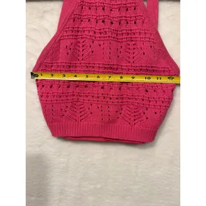 Hot Pink Crochet Knit Halter Top Womens Small‎ Boho Pointelle Crop Tank Tie Back thumbnail 3