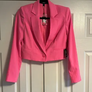 EXPRESS Cropped Elegant Neon Pink One Button Women's Blazer Size XS thumbnail 1