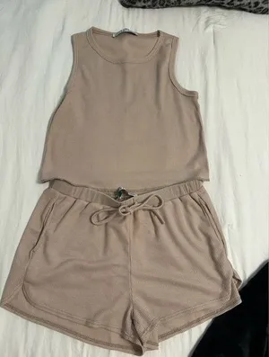 Women's Tan Sleepwear Set Size L thumbnail 1