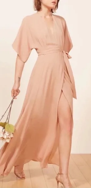 Reformation Winslow Wrap Maxi Dress in Blush Pink Women's Size Large READ FLAW thumbnail 1