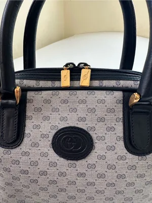 Authenticated Vintage Gucci Micro GG Logo Bowling Bag Navy Top Handle thumbnail 4