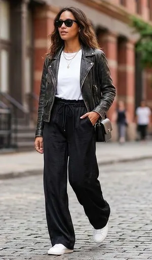 Zara Black Wide Leg Paperbag Waist Flowy Satin Finish Pants Small 7385/192/800 thumbnail 1