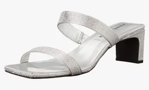 Anne Klein Women’s Sandals Size 5 New Silver Rhinestone‎ Block Heel Dressy thumbnail 1
