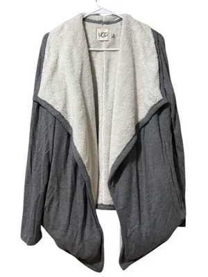 UGG Women Size‎ Medium Fleece Lined Open Front Cardigan Sweater Preppy Winter thumbnail 1