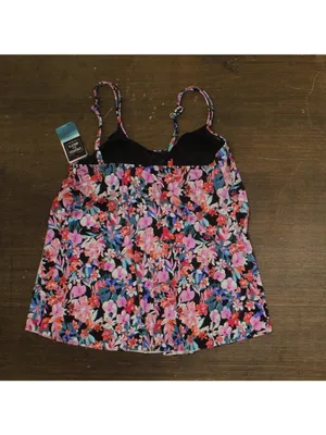 Swim Solutions Pleated Tankini Swim Top 806836 Black Multi 14 thumbnail 2